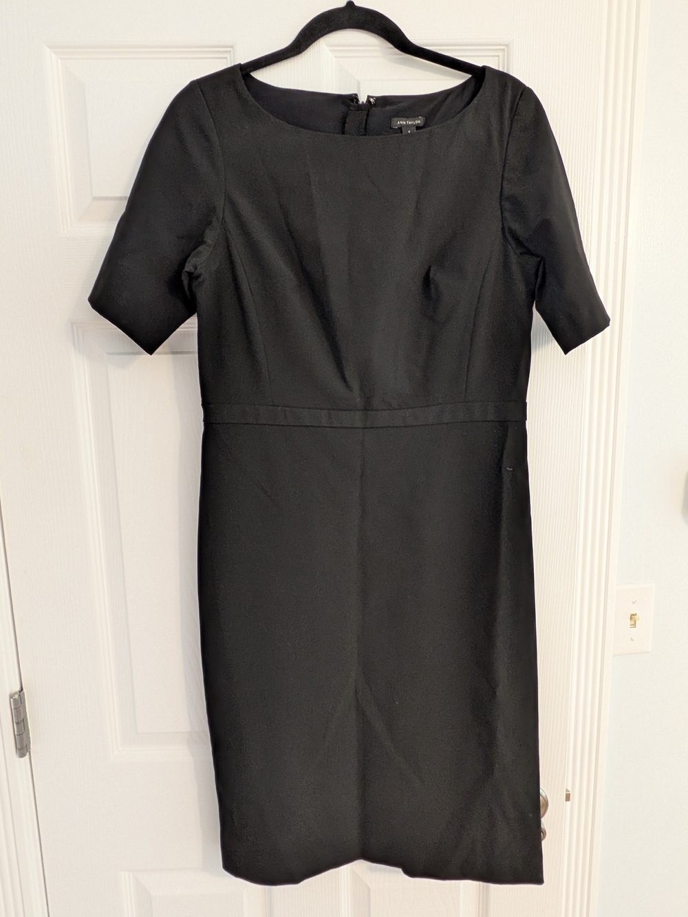 Black Ann Taylor Sheath Dress with Short Sleeves